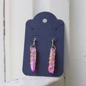 Handmade Wire Wrapped Pink Quartz Earrings